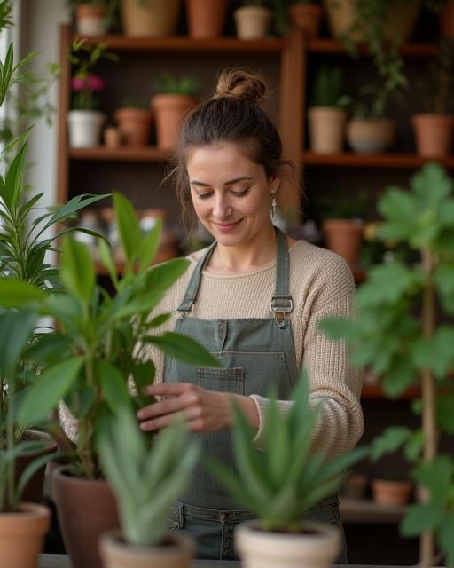 Eieren av Fjordøy Blomster som steller med en plante i butikken.